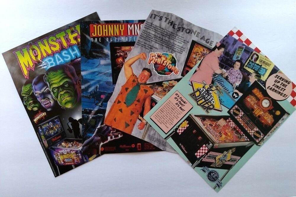 Pinball FLYERS Lot Of 4 Diner The Flintstones Johnny Mnemonic Monster Bash Orig